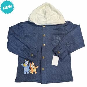 Bluey Cartoon Denim Jacket 5T Unisex Baby & Toddler Hooded Pockets Guitar NEW